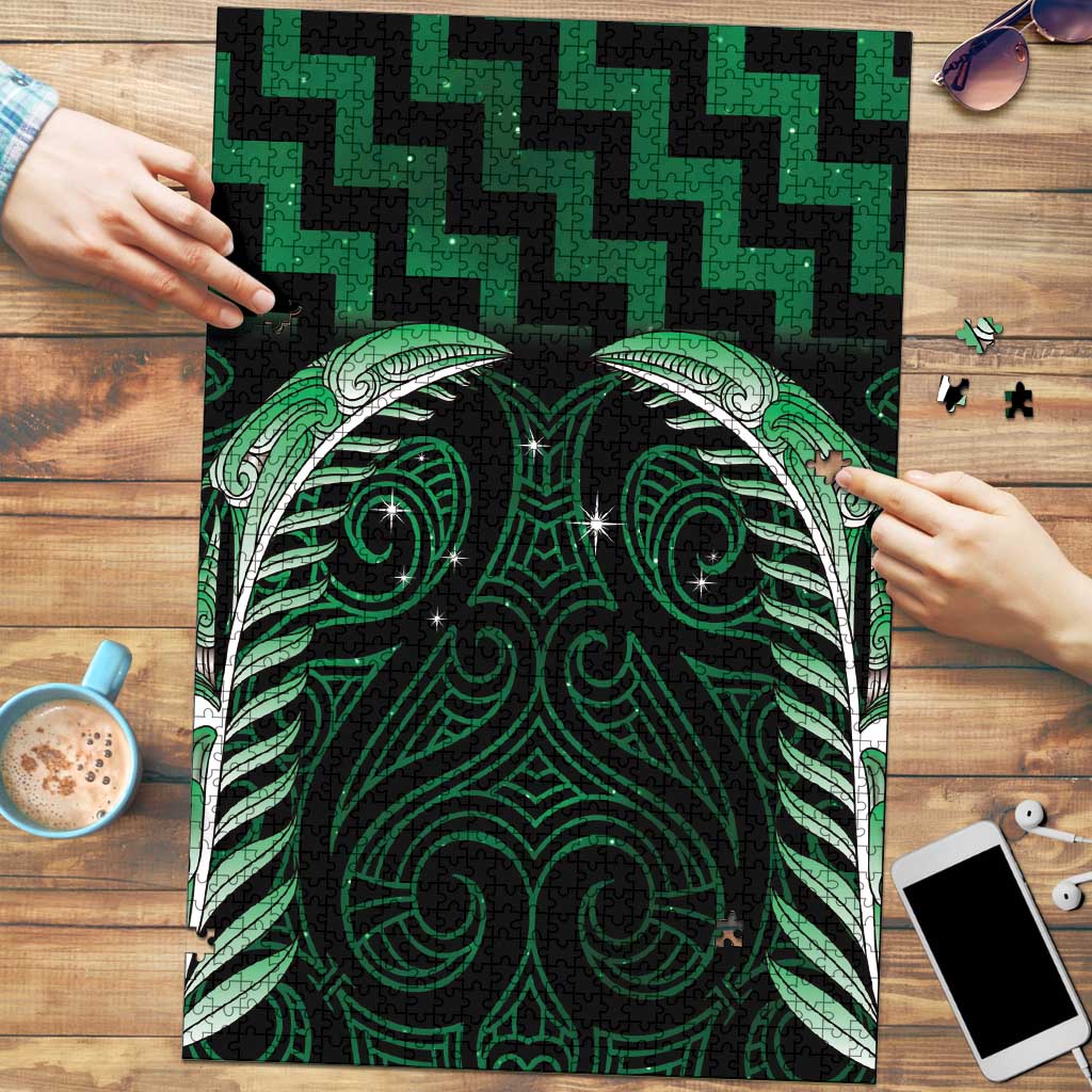 Green Matariki New Zealand Puzzle Maori Poutama Galaxy Vibes - Aussie Hoodie