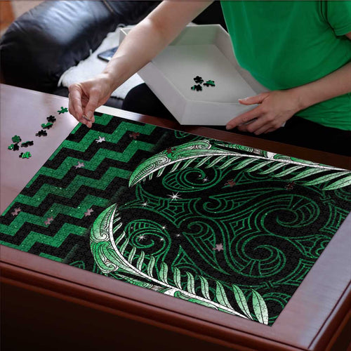 Green Matariki New Zealand Puzzle Maori Poutama Galaxy Vibes - Aussie Hoodie