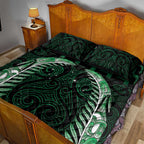 Green Matariki New Zealand Quilt Bed Set Maori Poutama Galaxy Vibes