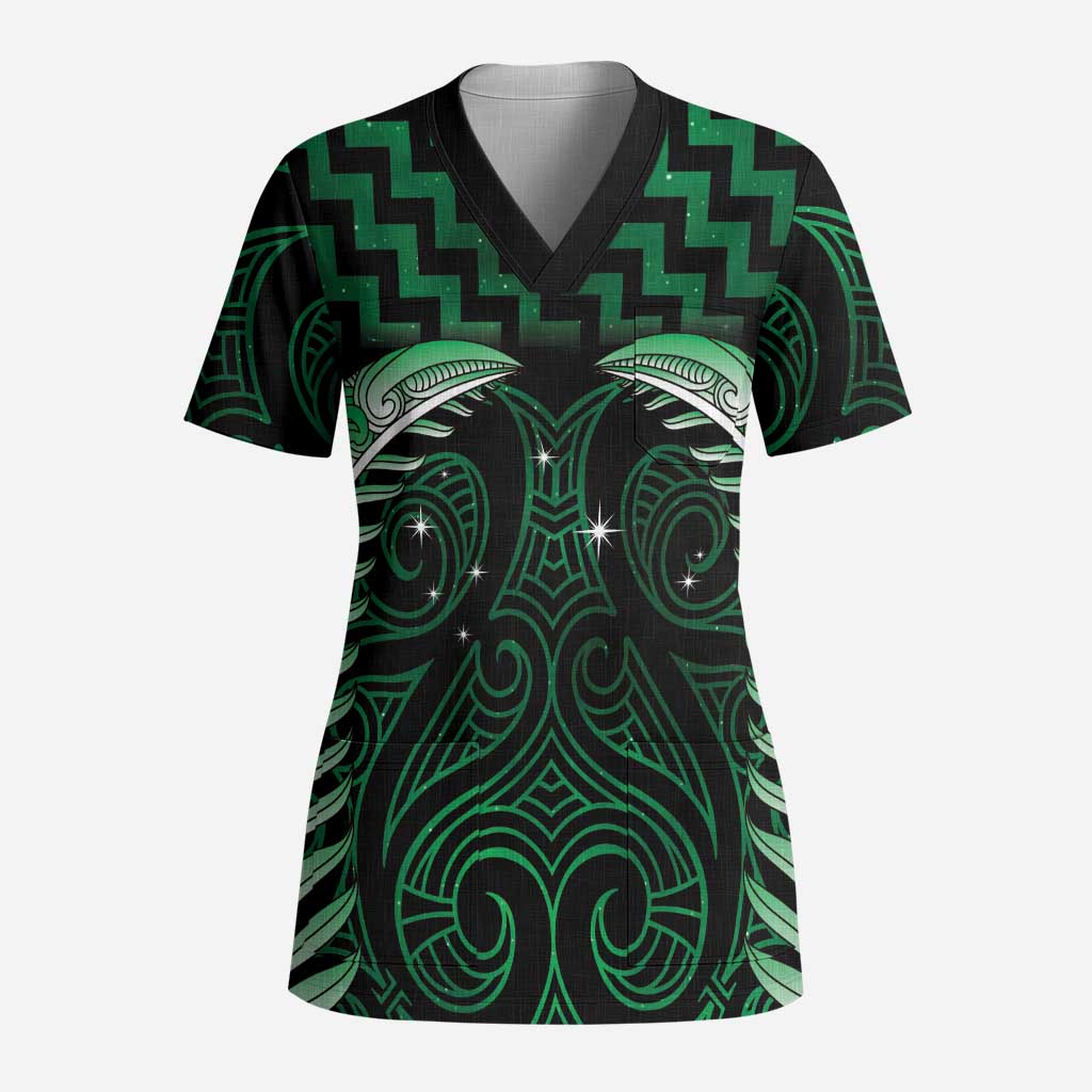 Green Matariki New Zealand Scrub Top Maori Poutama Galaxy Vibes - Aussie Hoodie