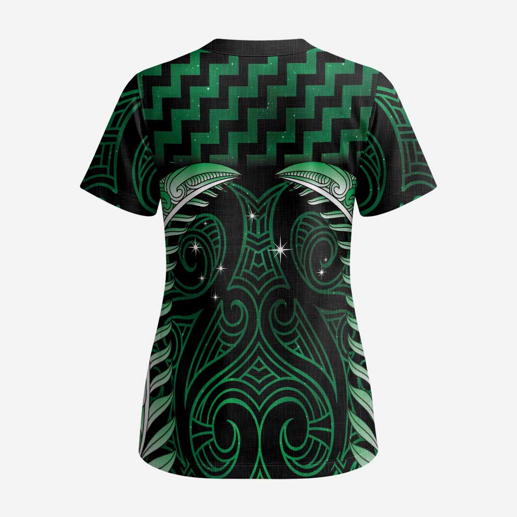 Green Matariki New Zealand Scrub Top Maori Poutama Galaxy Vibes - Aussie Hoodie