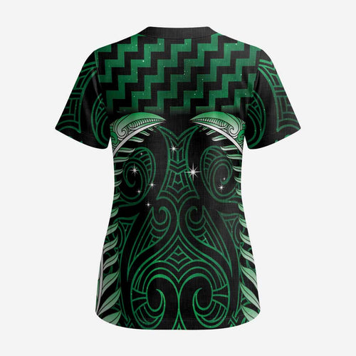 Green Matariki New Zealand Scrub Top Maori Poutama Galaxy Vibes - Aussie Hoodie