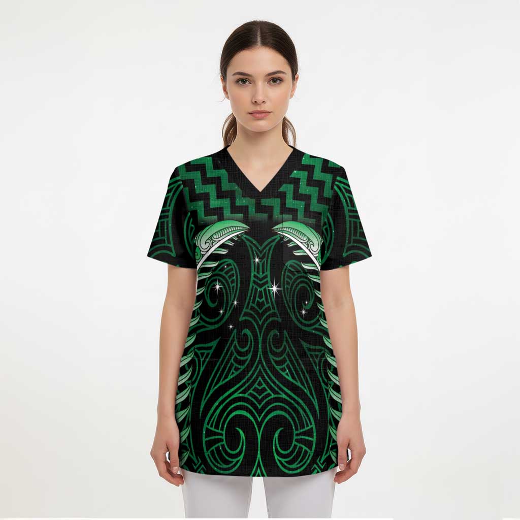 Green Matariki New Zealand Scrub Top Maori Poutama Galaxy Vibes - Aussie Hoodie