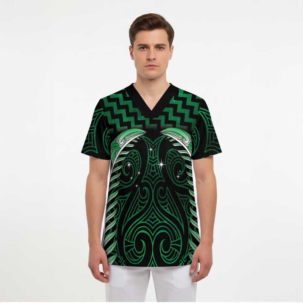 Green Matariki New Zealand Scrub Top Maori Poutama Galaxy Vibes - Aussie Hoodie