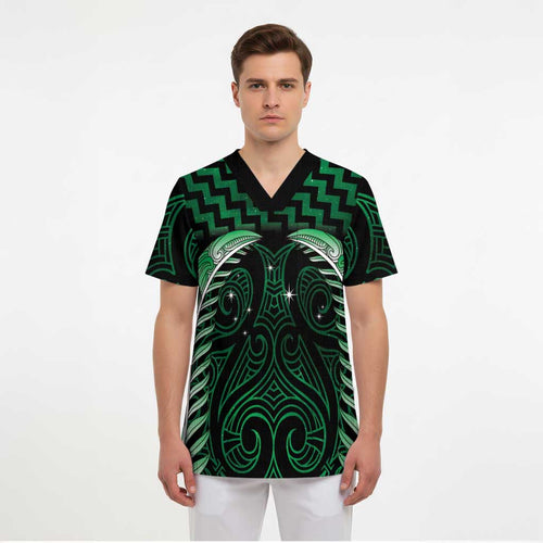 Green Matariki New Zealand Scrub Top Maori Poutama Galaxy Vibes - Aussie Hoodie