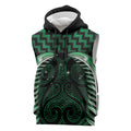 Green Matariki New Zealand Sleeveless Hoodie Maori Poutama Galaxy Vibes - Aussie Hoodie