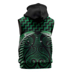 Green Matariki New Zealand Sleeveless Hoodie Maori Poutama Galaxy Vibes - Aussie Hoodie