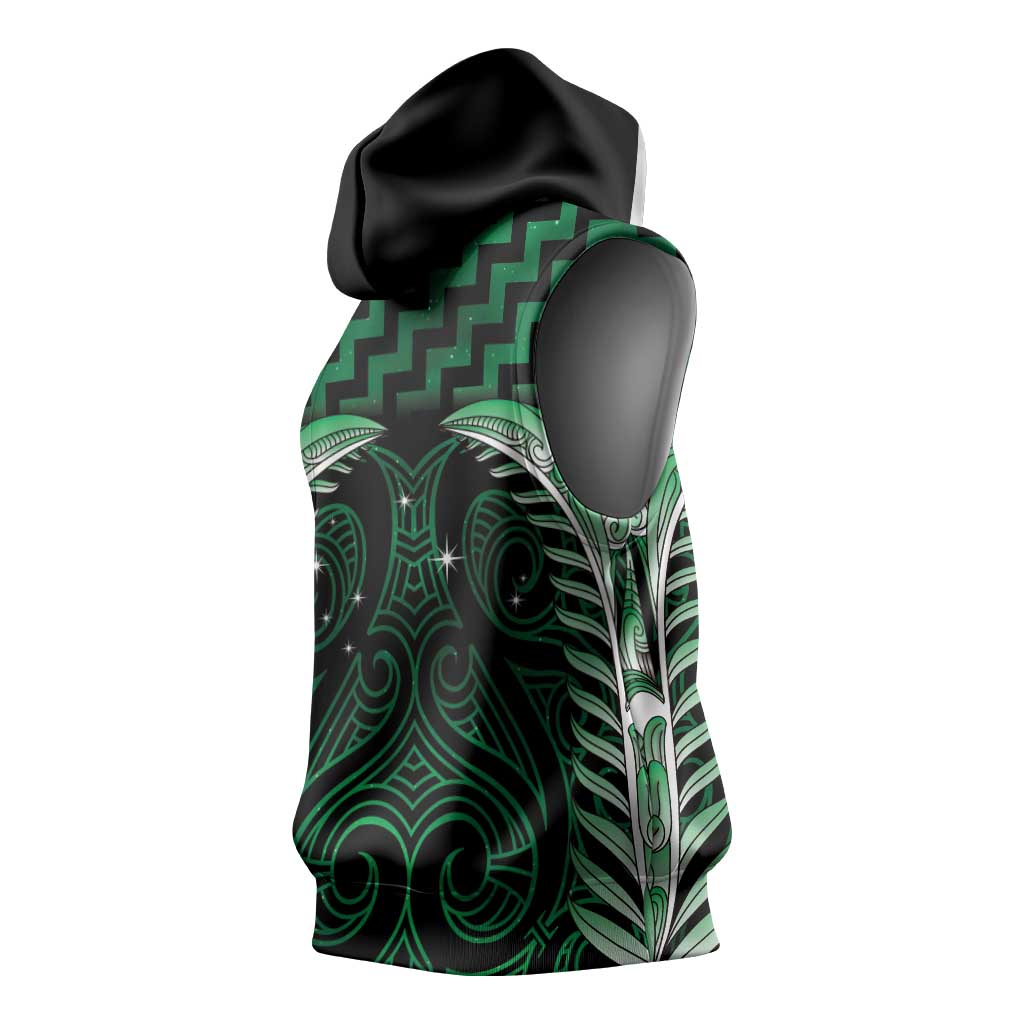 Green Matariki New Zealand Sleeveless Hoodie Maori Poutama Galaxy Vibes - Aussie Hoodie