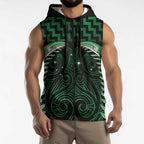 Green Matariki New Zealand Sleeveless Zip Hoodie Maori Poutama Galaxy Vibes LT14