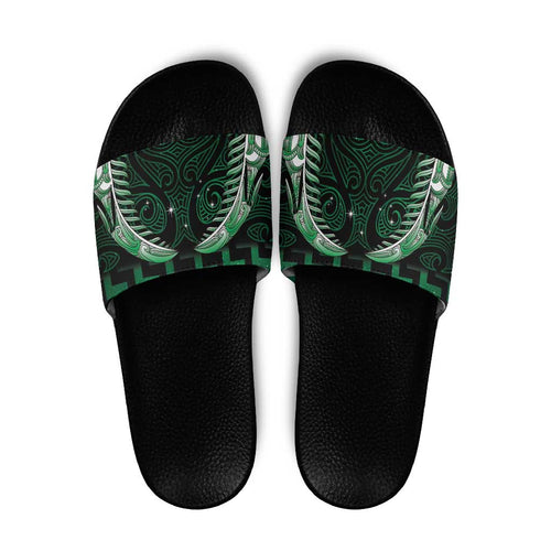 Green Matariki New Zealand Slide Sandals Maori Poutama Galaxy Vibes - Aussie Hoodie