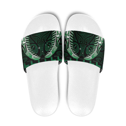 Green Matariki New Zealand Slide Sandals Maori Poutama Galaxy Vibes - Aussie Hoodie