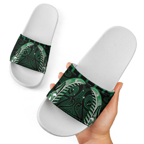 Green Matariki New Zealand Slide Sandals Maori Poutama Galaxy Vibes - Aussie Hoodie