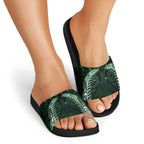 Green Matariki New Zealand Slide Sandals Maori Poutama Galaxy Vibes - Aussie Hoodie