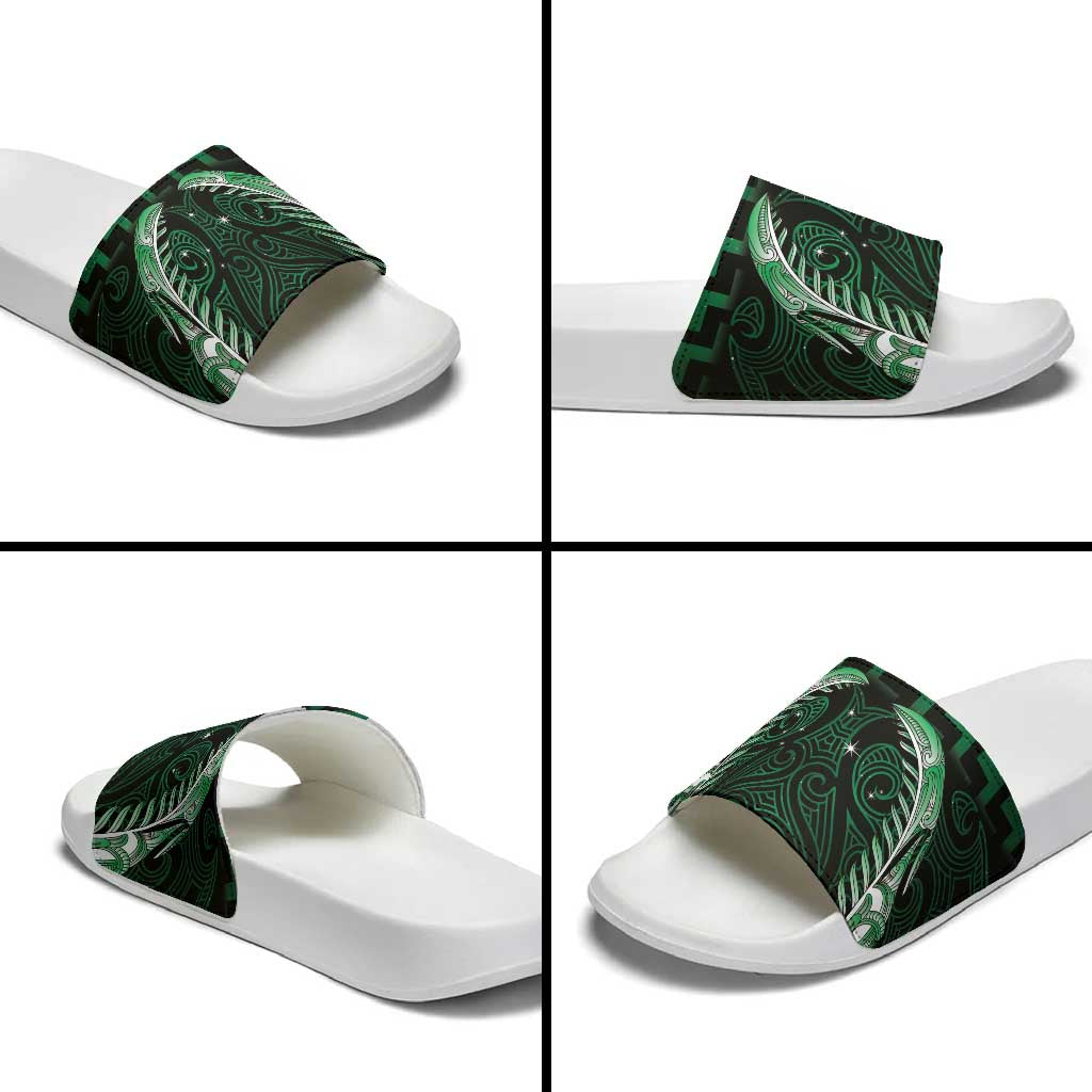 Green Matariki New Zealand Slide Sandals Maori Poutama Galaxy Vibes - Aussie Hoodie