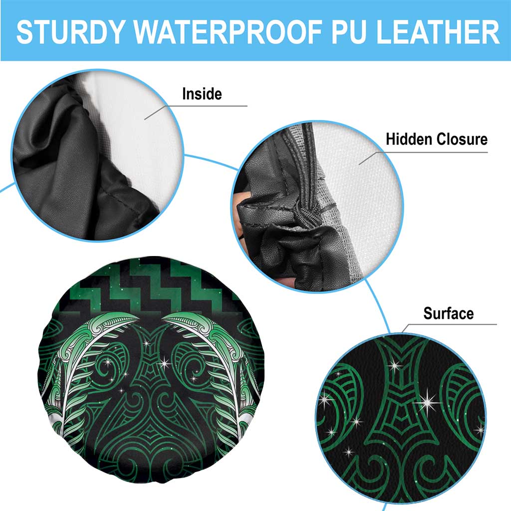 Green Matariki New Zealand Spare Tire Cover Maori Poutama Galaxy Vibes