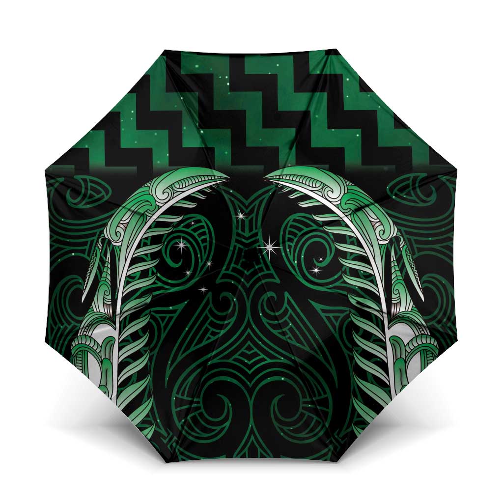 Green Matariki New Zealand Umbrella Maori Poutama Galaxy Vibes - Aussie Hoodie