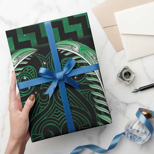 Green Matariki New Zealand Wrapping Paper Maori Poutama Galaxy Vibes - Aussie Hoodie