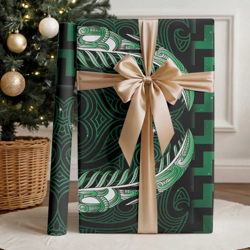 Green Matariki New Zealand Wrapping Paper Maori Poutama Galaxy Vibes - Aussie Hoodie