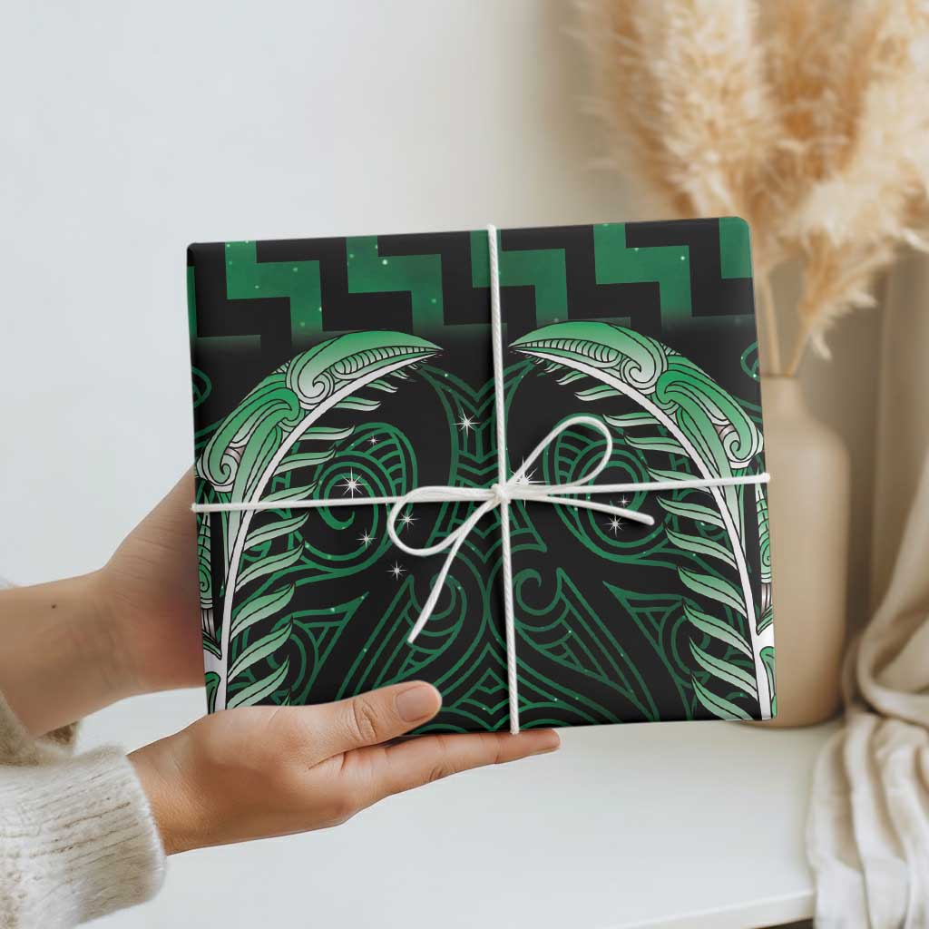 Green Matariki New Zealand Wrapping Paper Maori Poutama Galaxy Vibes - Aussie Hoodie