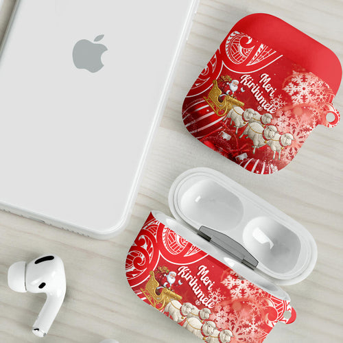 New Zealand Christmas In July AirPods Case Funny Santa Sheep Meri Kirihimete Red