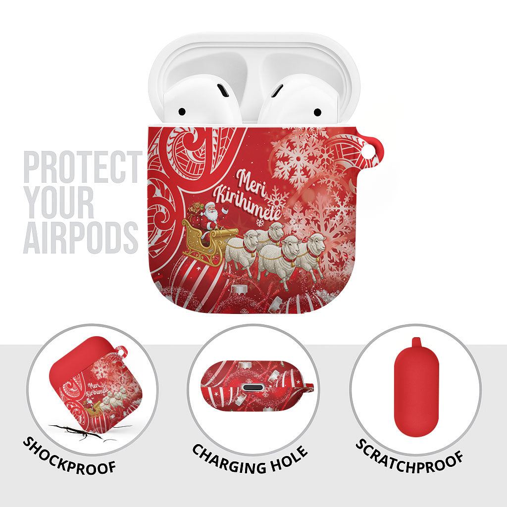 New Zealand Christmas In July AirPods Case Funny Santa Sheep Meri Kirihimete Red