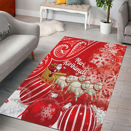 New Zealand Christmas In July Area Rug Funny Santa Sheep Meri Kirihimete Red
