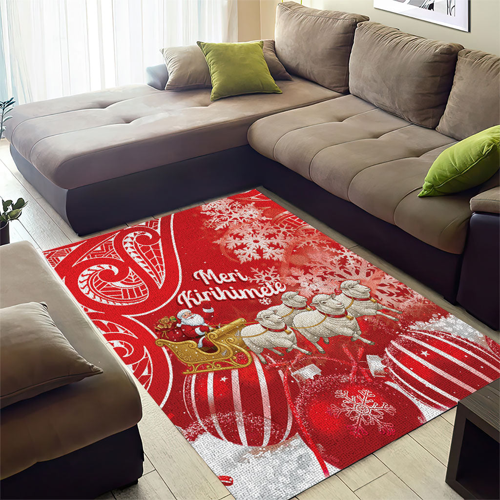 New Zealand Christmas In July Area Rug Funny Santa Sheep Meri Kirihimete Red