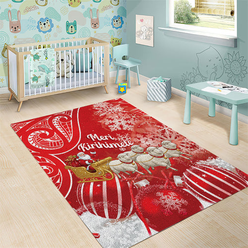 New Zealand Christmas In July Area Rug Funny Santa Sheep Meri Kirihimete Red