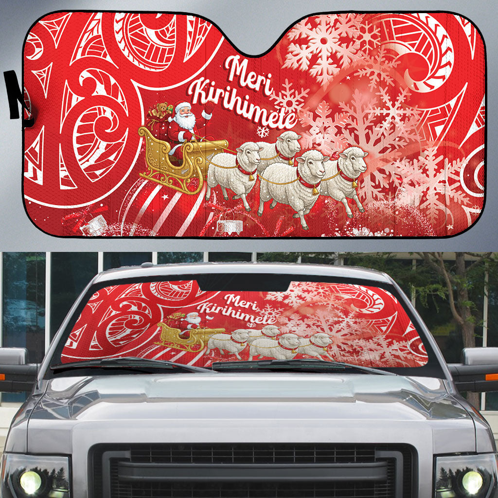 New Zealand Christmas In July Auto Sun Shade Funny Santa Sheep Meri Kirihimete Red