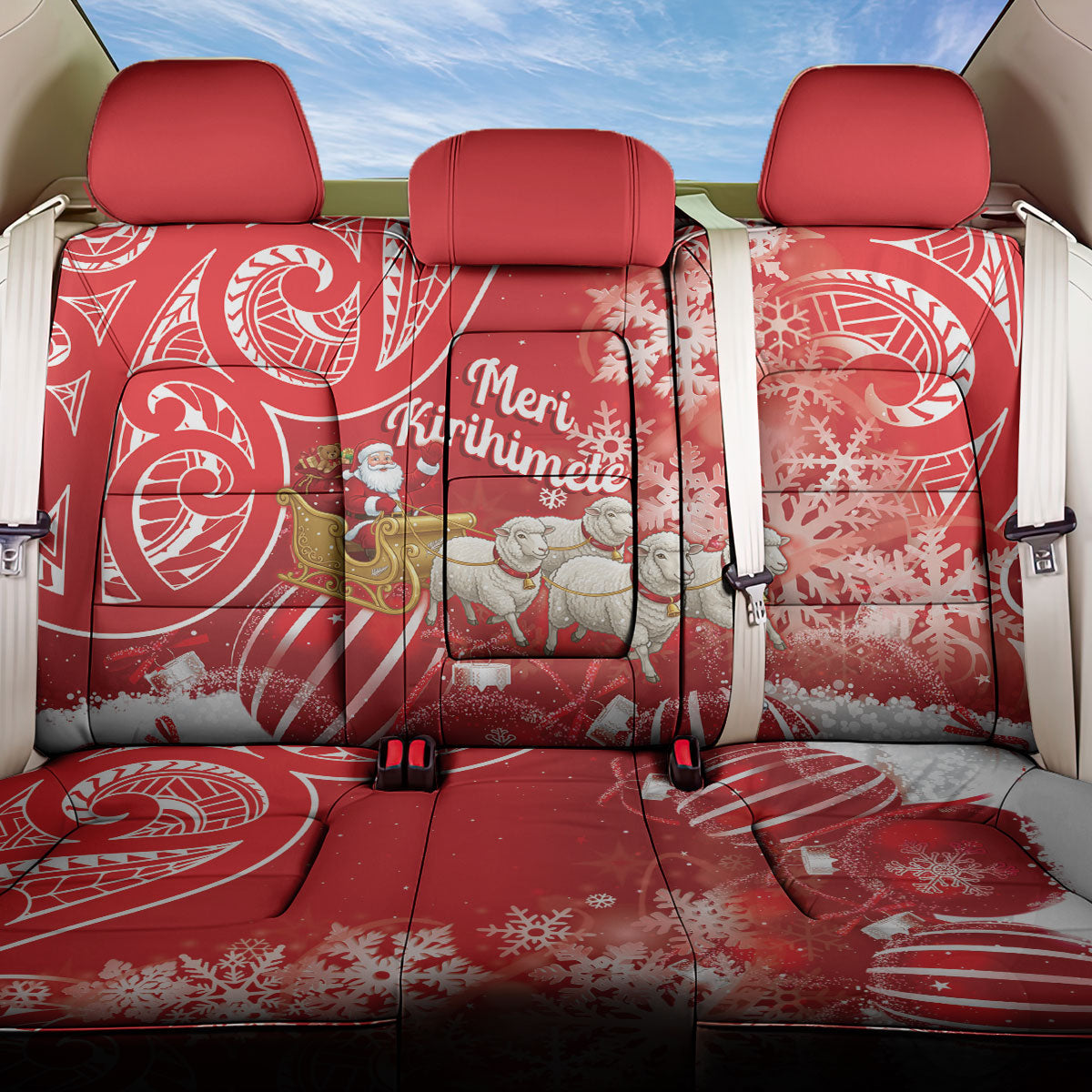 New Zealand Christmas In July Back Car Seat Cover Funny Santa Sheep Meri Kirihimete Red