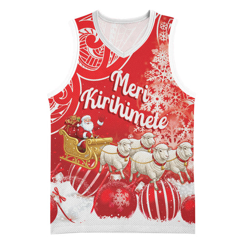 New Zealand Christmas In July Personalised Basketball Jersey Funny Santa Sheep Meri Kirihimete Red