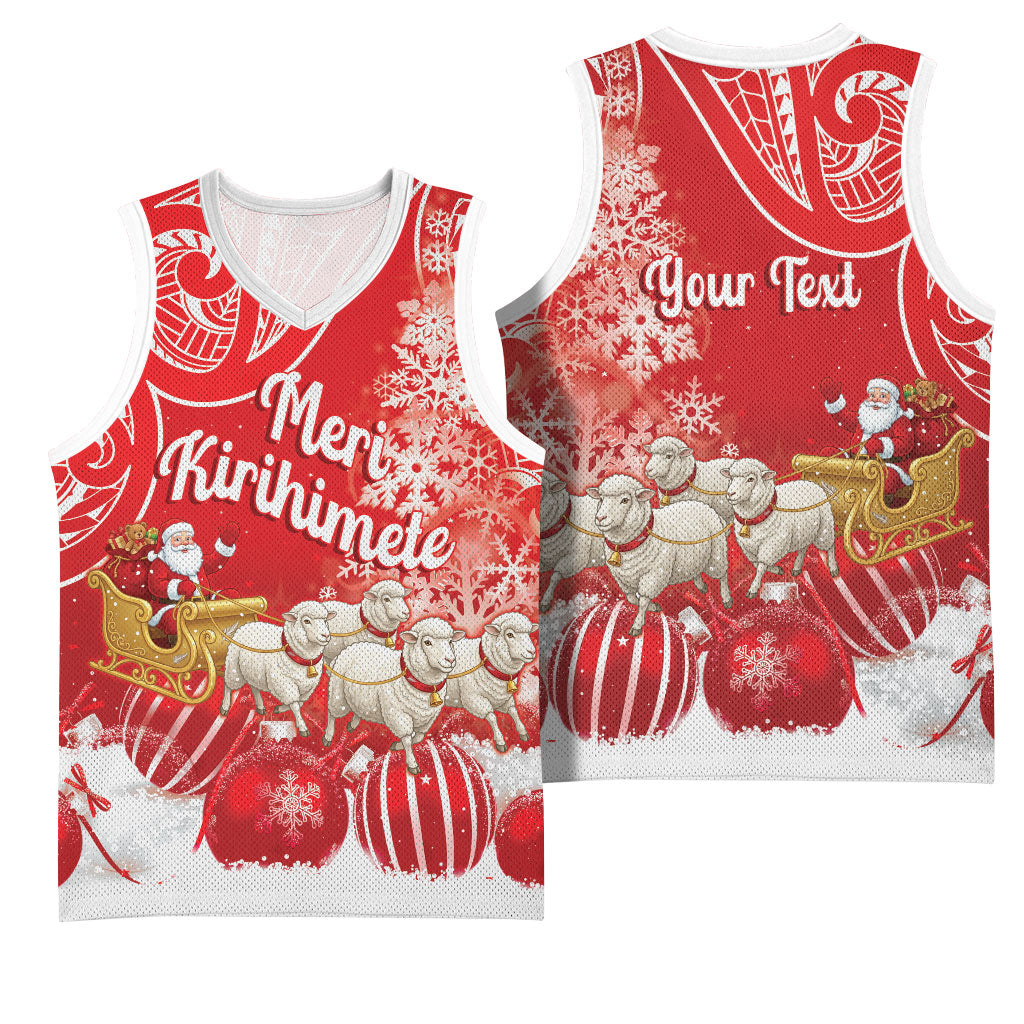 New Zealand Christmas In July Personalised Basketball Jersey Funny Santa Sheep Meri Kirihimete Red