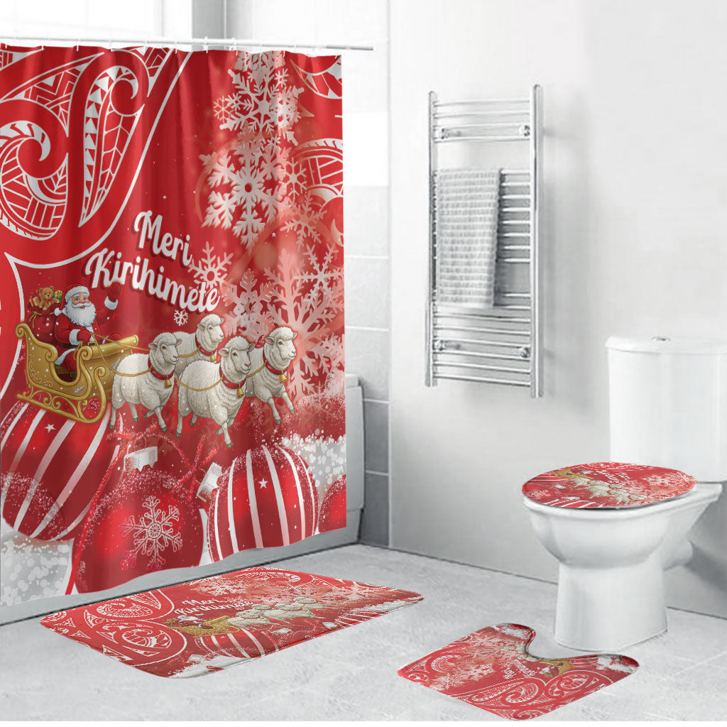 New Zealand Christmas In July Bathroom Set Funny Santa Sheep Meri Kirihimete Red