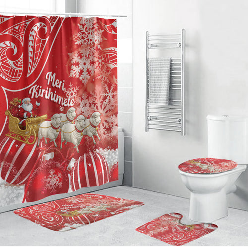 New Zealand Christmas In July Bathroom Set Funny Santa Sheep Meri Kirihimete Red