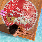 New Zealand Christmas In July Beach Blanket Funny Santa Sheep Meri Kirihimete Red