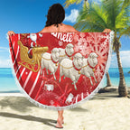 New Zealand Christmas In July Beach Blanket Funny Santa Sheep Meri Kirihimete Red