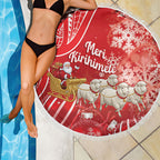 New Zealand Christmas In July Beach Blanket Funny Santa Sheep Meri Kirihimete Red