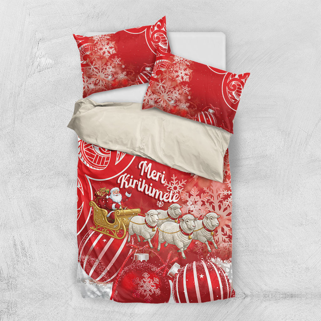 New Zealand Christmas In July Bedding Set Funny Santa Sheep Meri Kirihimete Red