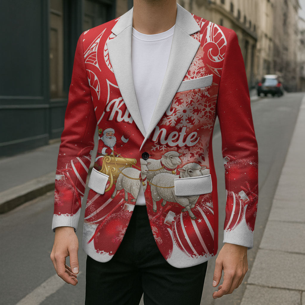 New Zealand Christmas In July Personalised Blazer Funny Santa Sheep Meri Kirihimete Red
