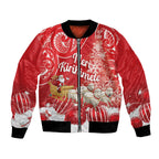 New Zealand Christmas In July Personalised Bomber Jacket Funny Santa Sheep Meri Kirihimete Red