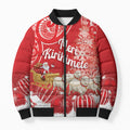 New Zealand Christmas In July Personalised Bomber Puffer Jacket Funny Santa Sheep Meri Kirihimete Red