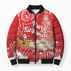 New Zealand Christmas In July Personalised Bomber Puffer Jacket Funny Santa Sheep Meri Kirihimete Red