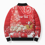 New Zealand Christmas In July Personalised Bomber Puffer Jacket Funny Santa Sheep Meri Kirihimete Red