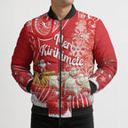 New Zealand Christmas In July Personalised Bomber Puffer Jacket Funny Santa Sheep Meri Kirihimete Red