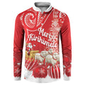 New Zealand Christmas In July Personalised Button Sweatshirt Funny Santa Sheep Meri Kirihimete Red