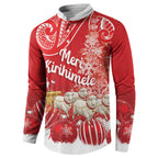 New Zealand Christmas In July Personalised Button Sweatshirt Funny Santa Sheep Meri Kirihimete Red