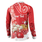 New Zealand Christmas In July Personalised Button Sweatshirt Funny Santa Sheep Meri Kirihimete Red