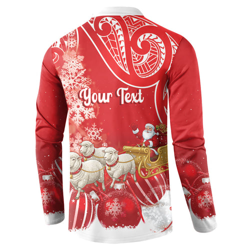 New Zealand Christmas In July Personalised Button Sweatshirt Funny Santa Sheep Meri Kirihimete Red