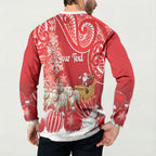 New Zealand Christmas In July Personalised Button Sweatshirt Funny Santa Sheep Meri Kirihimete Red