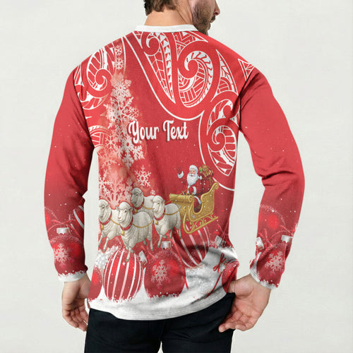 New Zealand Christmas In July Personalised Button Sweatshirt Funny Santa Sheep Meri Kirihimete Red